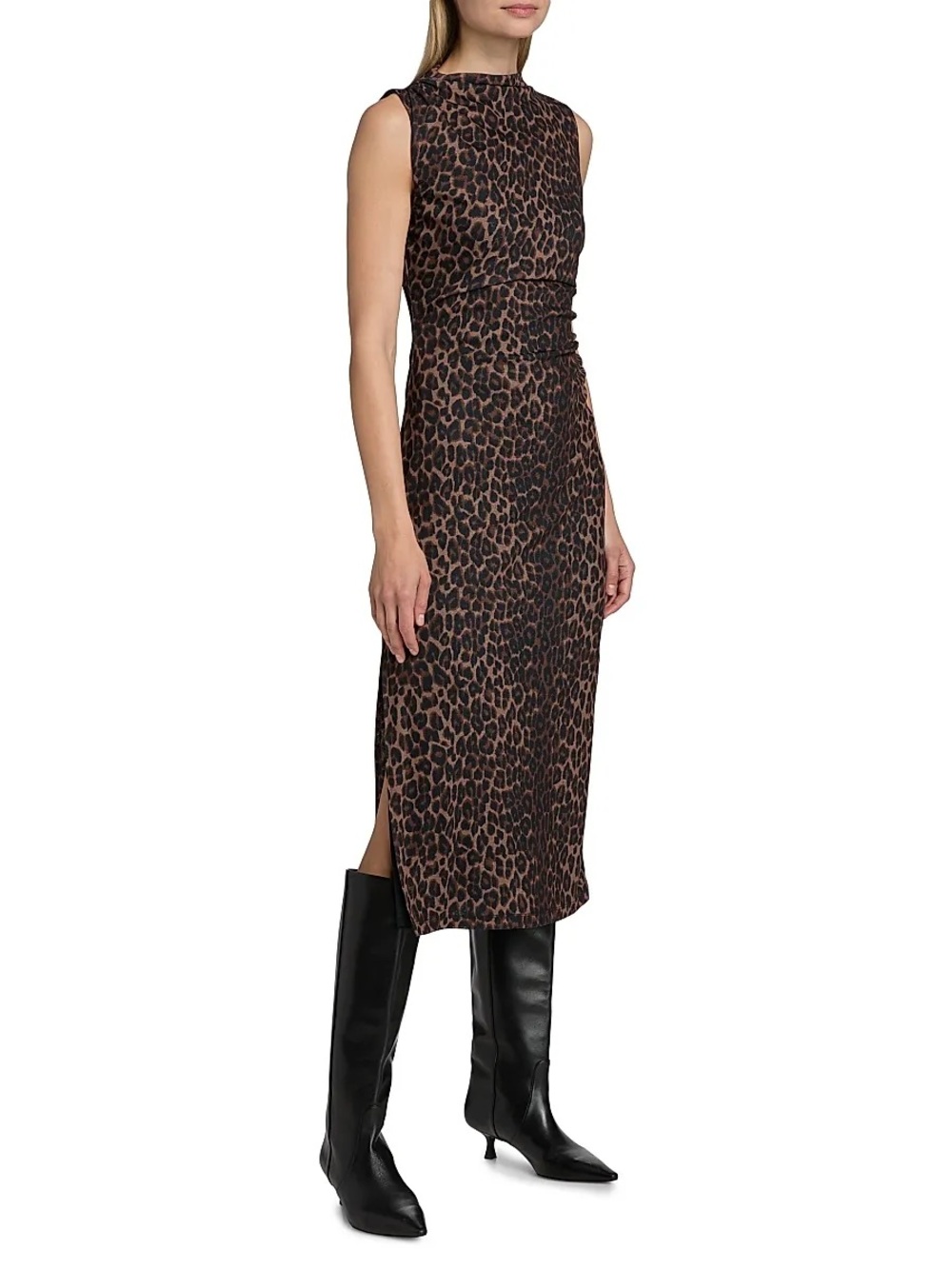 Rails Rebecca Leopard Print Ruched Midi Dress Brown Nala Size M $248